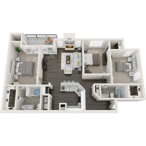 Floor plan for 3 beds, 2 baths, 1406 sqft